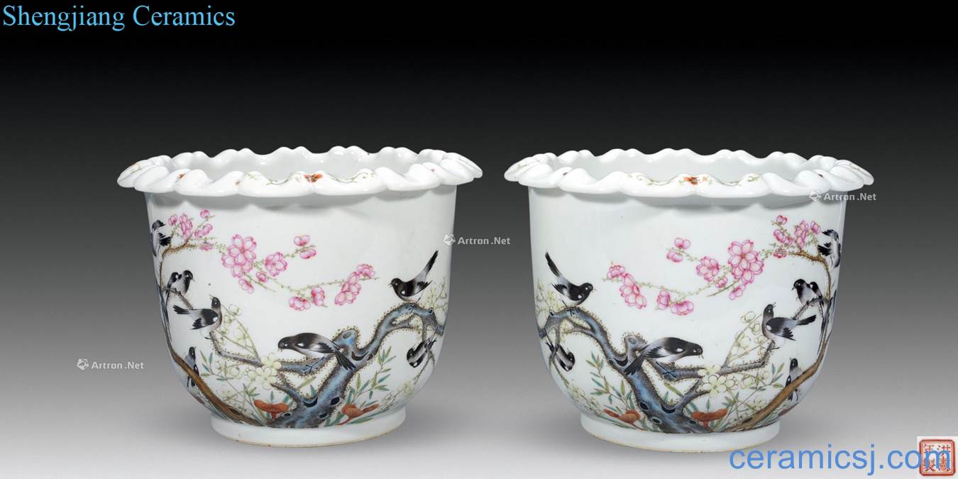 Pastel magpie ascends the plum flower mouth basin in the late qing dynasty (a)