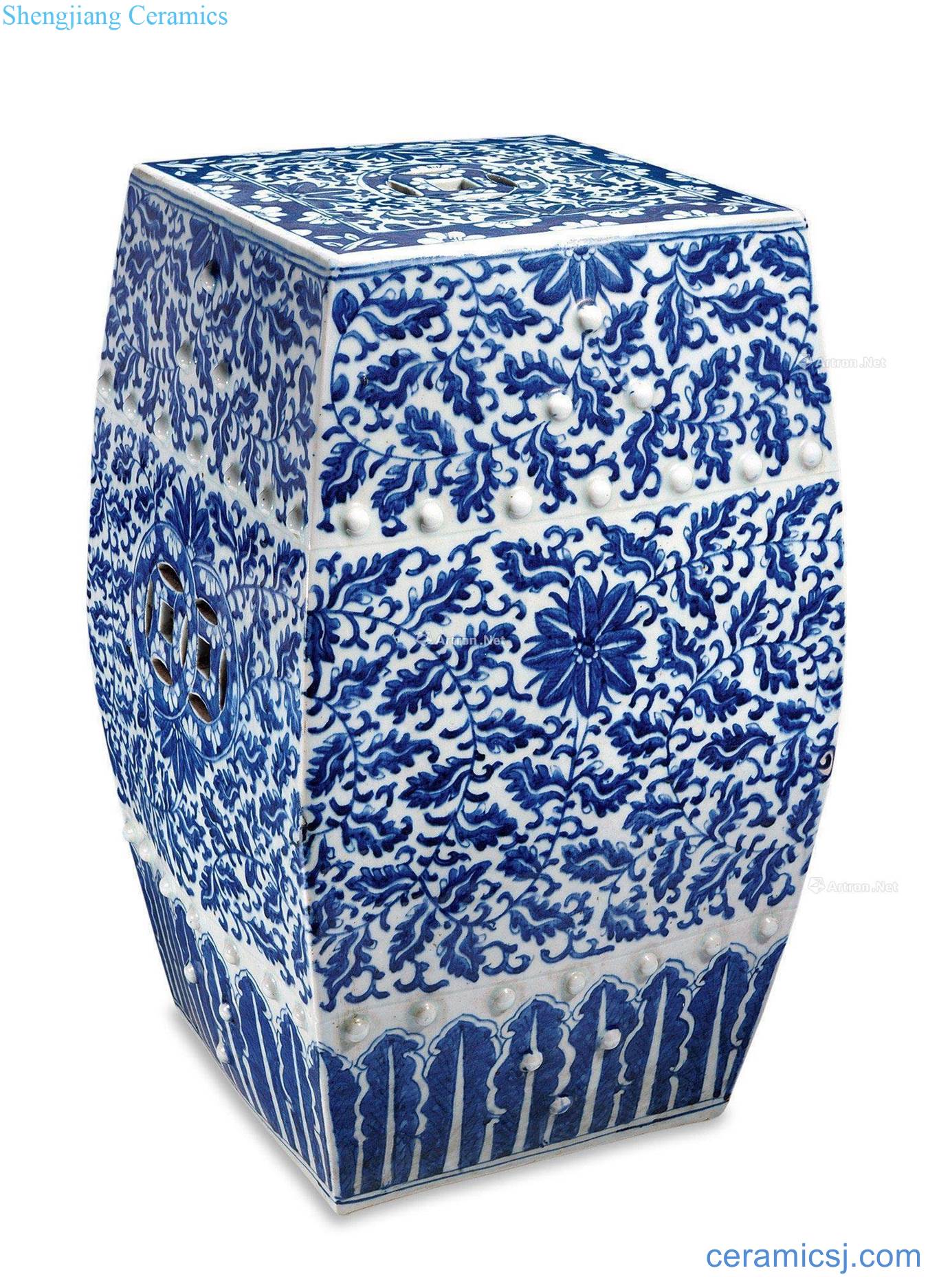 Qing qianlong Blue and white copper cash the plum and the bamboo square mound