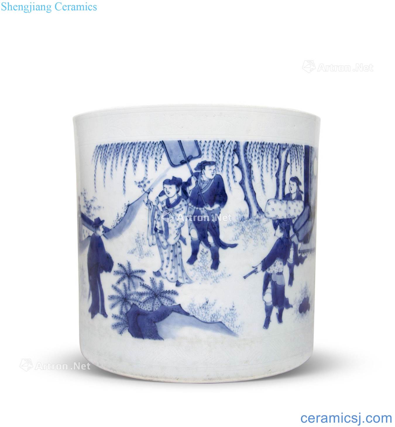 The late Ming dynasty Stories of blue and white figure big brush pot