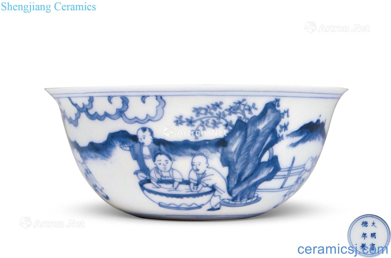 The qing emperor kangxi porcelain figure baby play mouth weak foot bowl