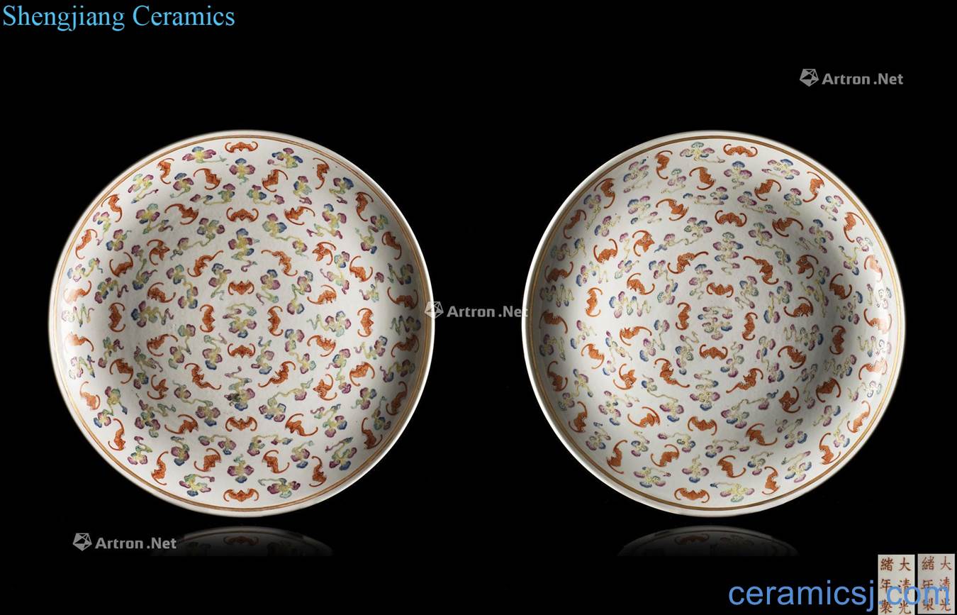 Guangxu China pastel bats grain of plate