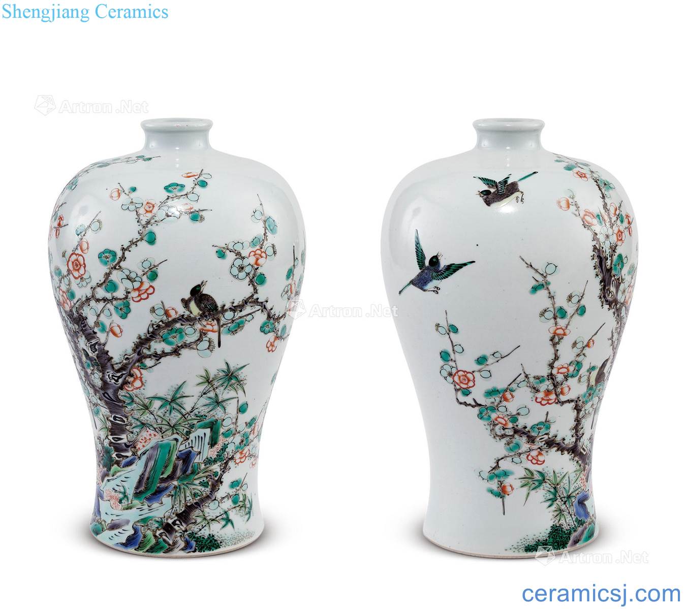 Qing dynasty Colorful magpie on mei figure bottles