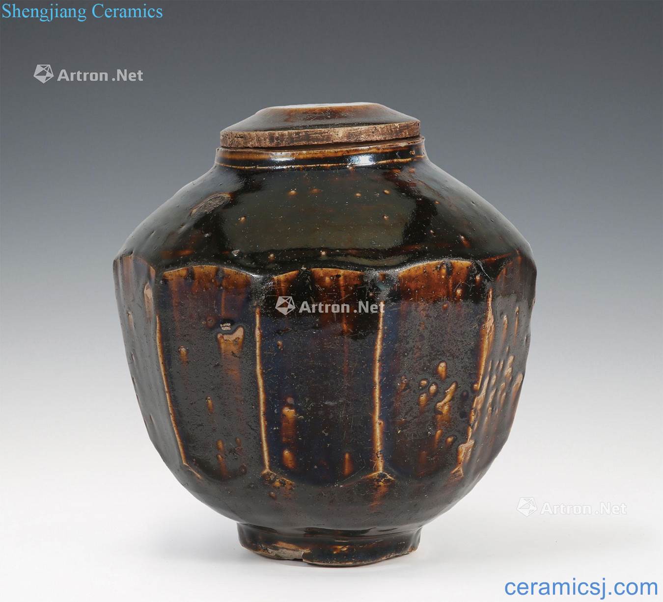 Li yi dynasty (19 c) brown glaze eight arrises cover tank