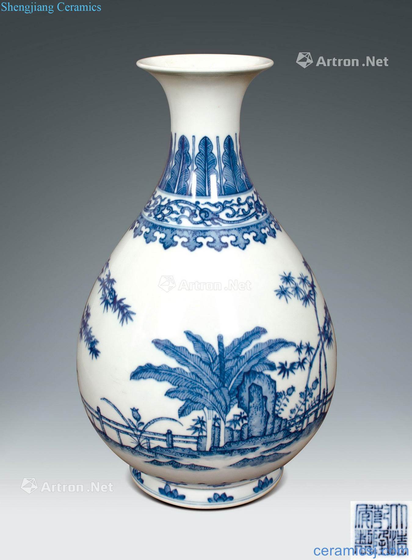 qing Blue and white poetic lines okho spring bottle