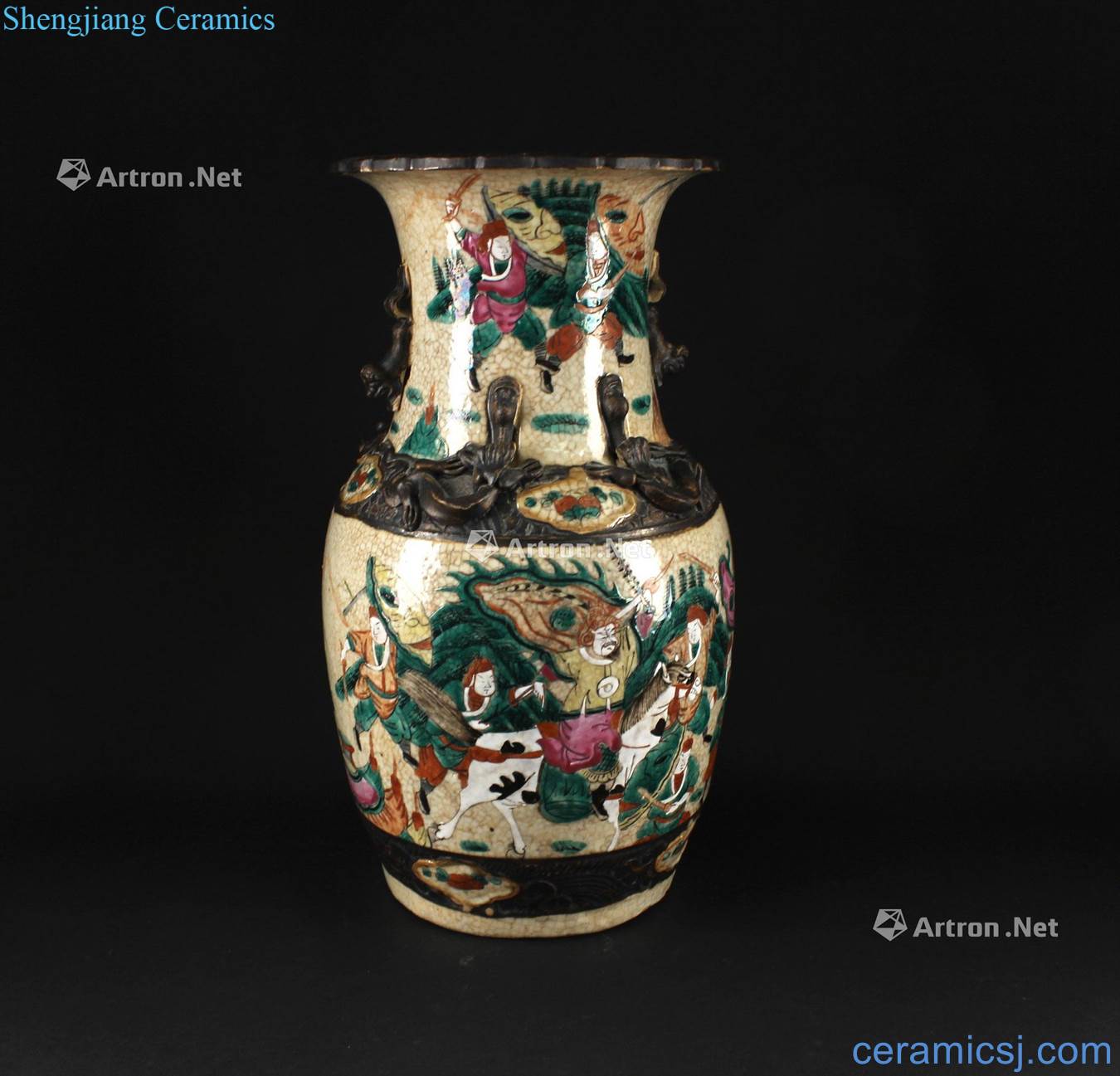 In late qing dynasty chenghua paragraph on frame elder brother glaze colorful knife horse character vase with a lion