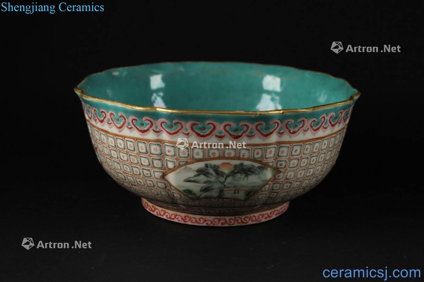 Qing xianfeng pastel kam medallion landscape pattern flower mouth bowl