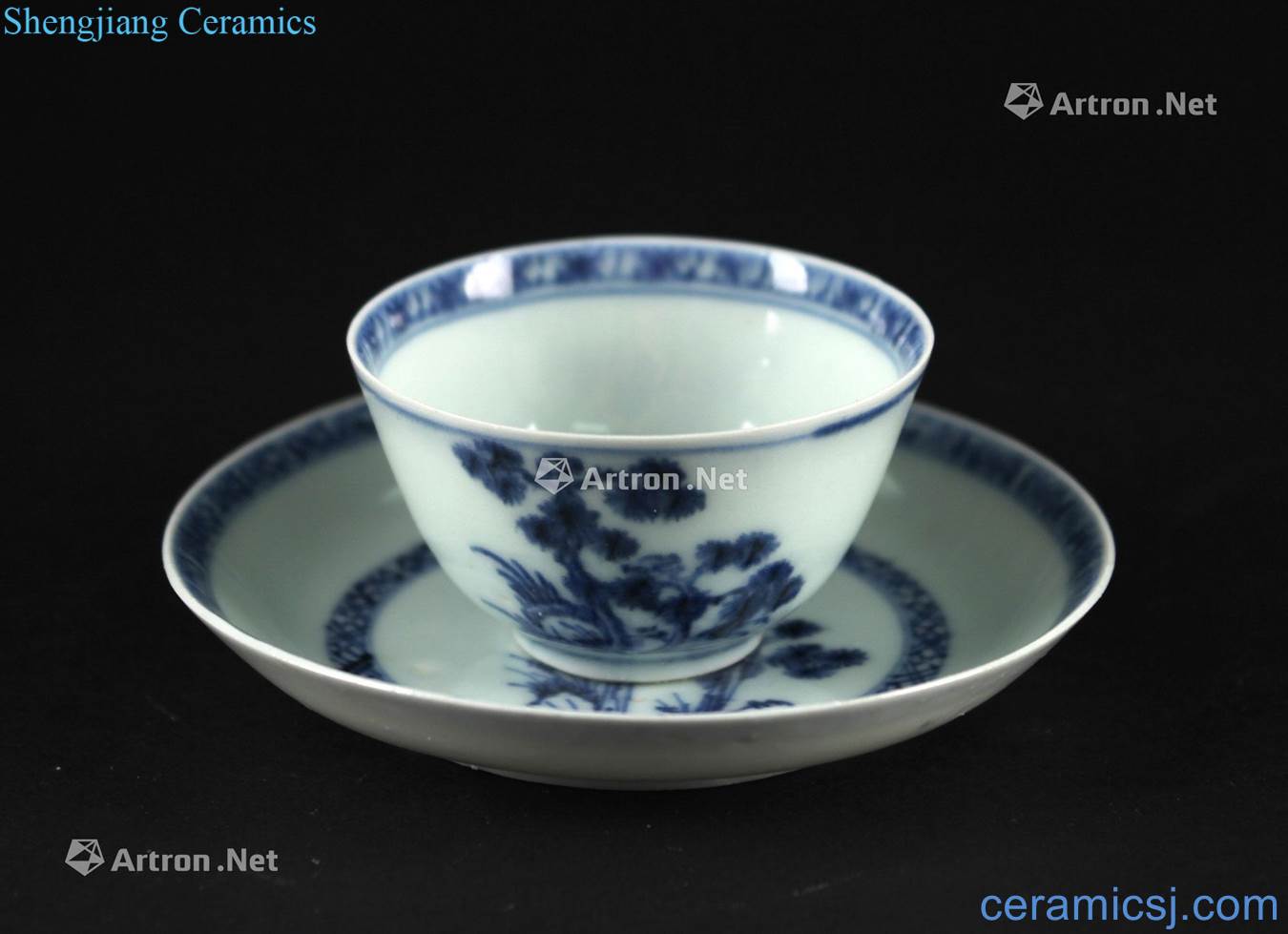 In the early qing Blue and white stone grain cups and saucers A set of