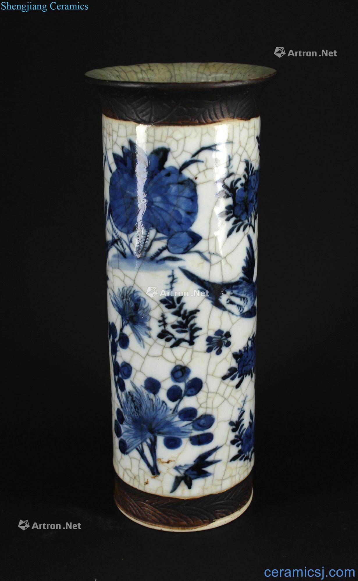 The elder brother of the late qing dynasty glaze porcelain grain flower vase with frame and flowers and birds