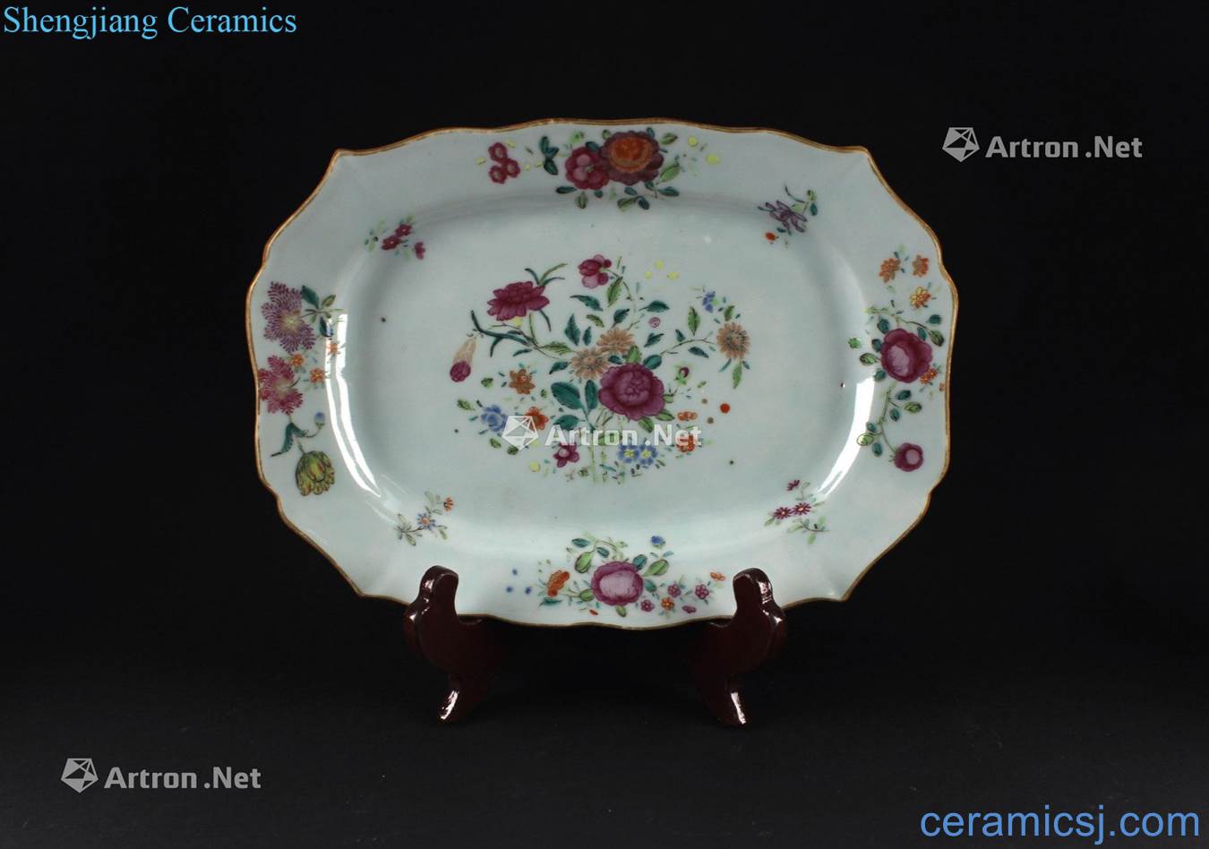 Mid qing export colorful flowers lines take mouth long plate