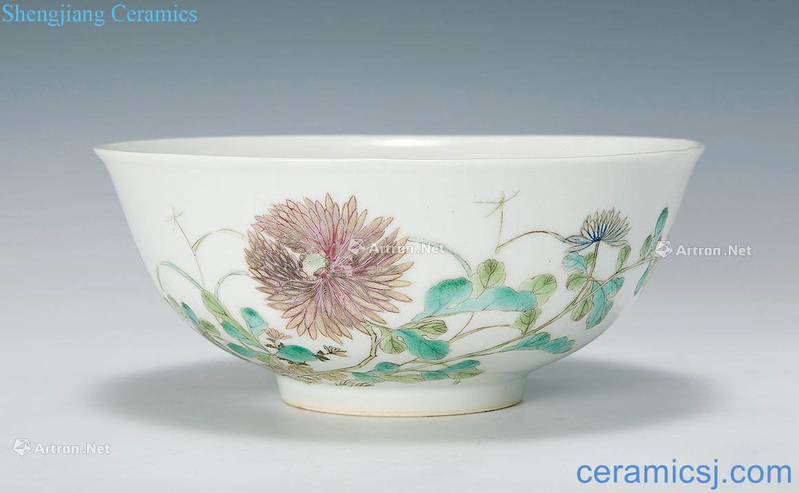 Guangxu pastel flowers green-splashed bowls