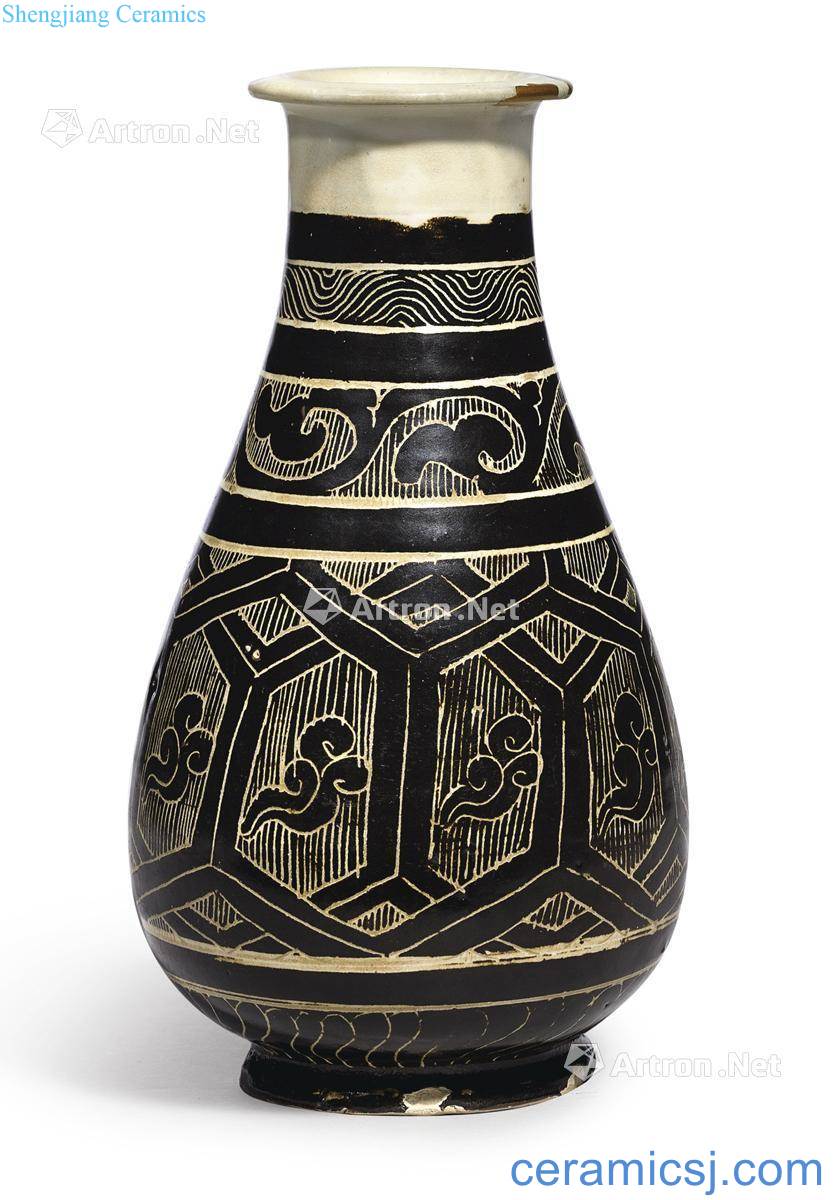 Northern song dynasty to gold Magnetic state kiln water black flower geometric moire bottle