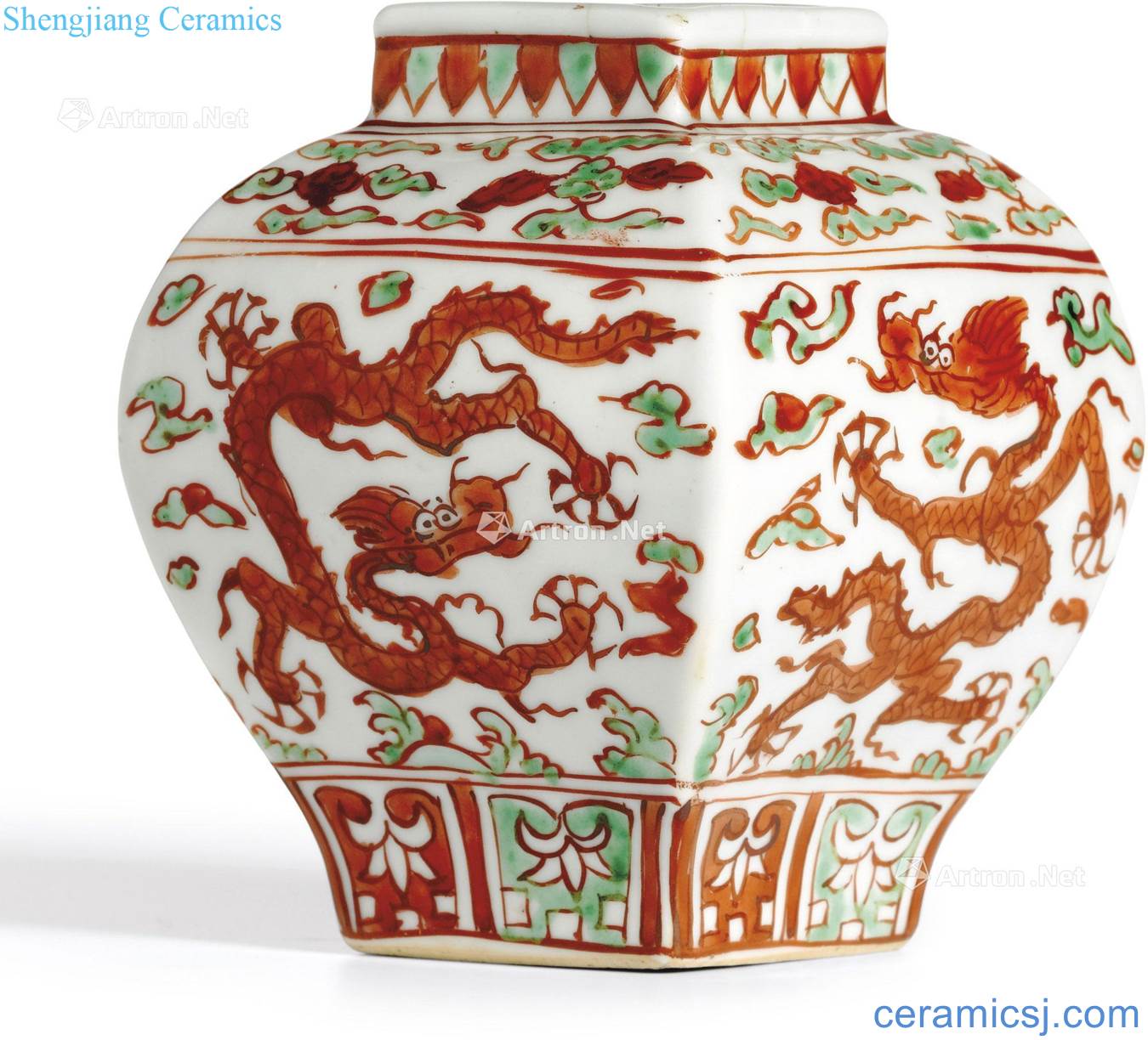 Ming jiajing Red and green color YunLongWen tank