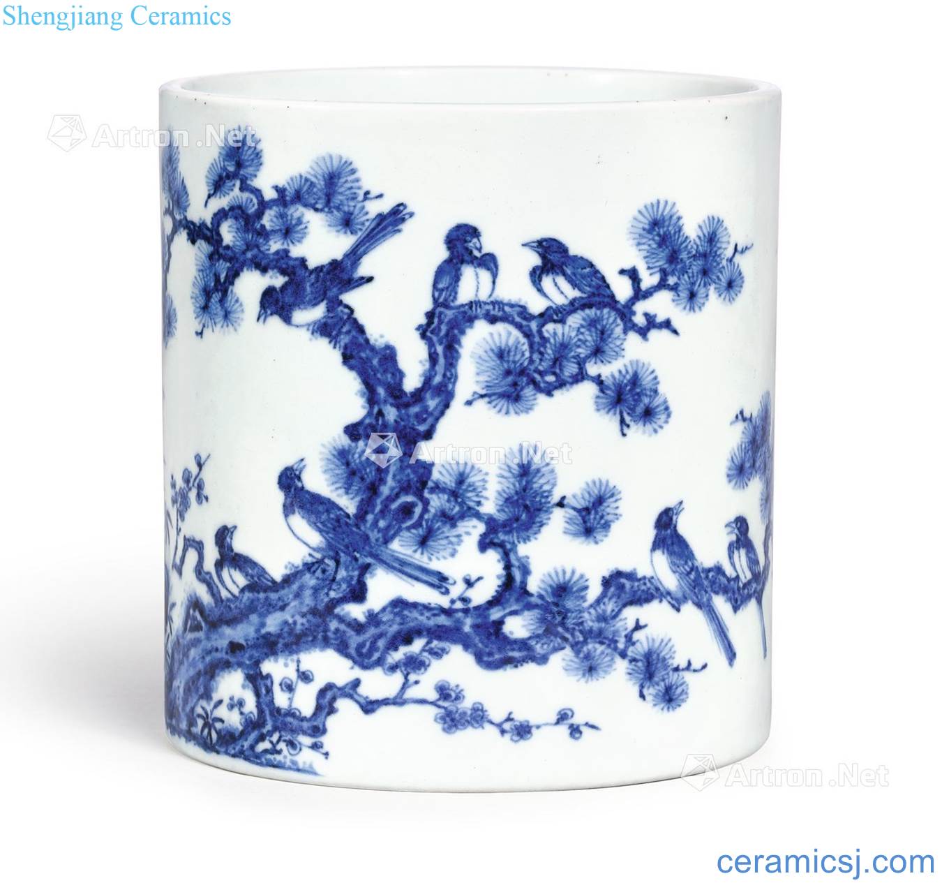 Qing yongzheng Blue and white poetic good pen container