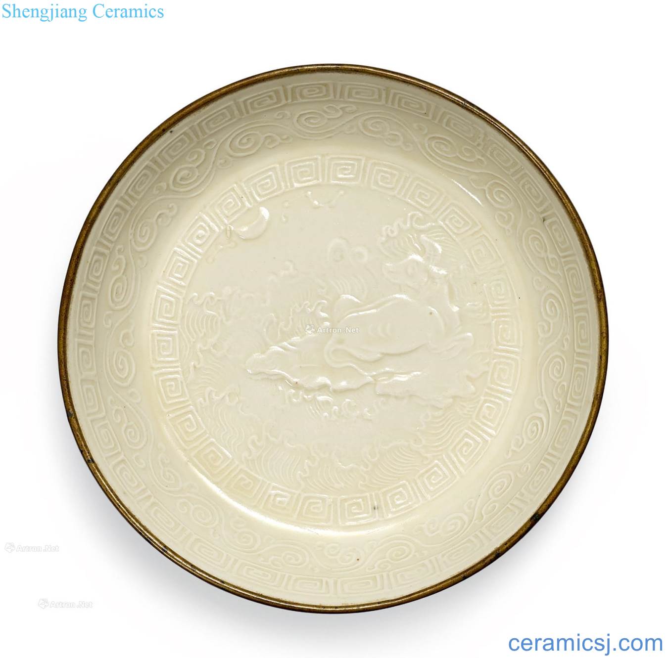 Gold printed kiln rhinoceros full moon tray