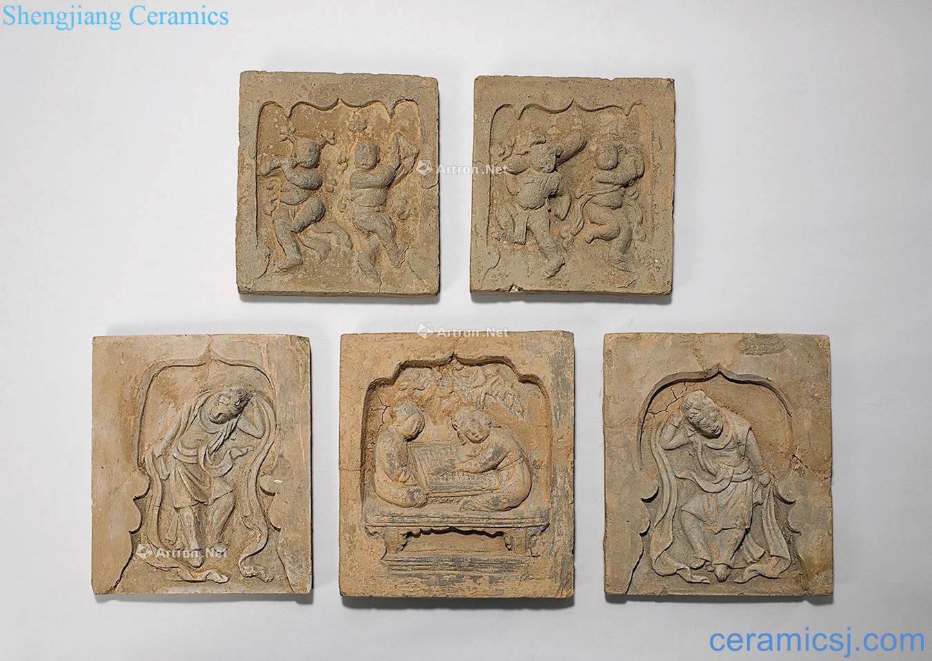 Han ceramic brick engraved characters (a total of five pieces)
