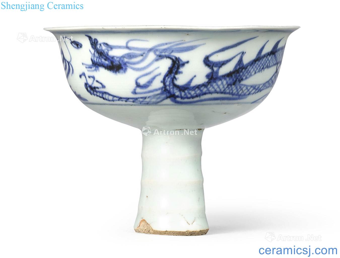 yuan Blue and white dragon play pearl grain footed 盌