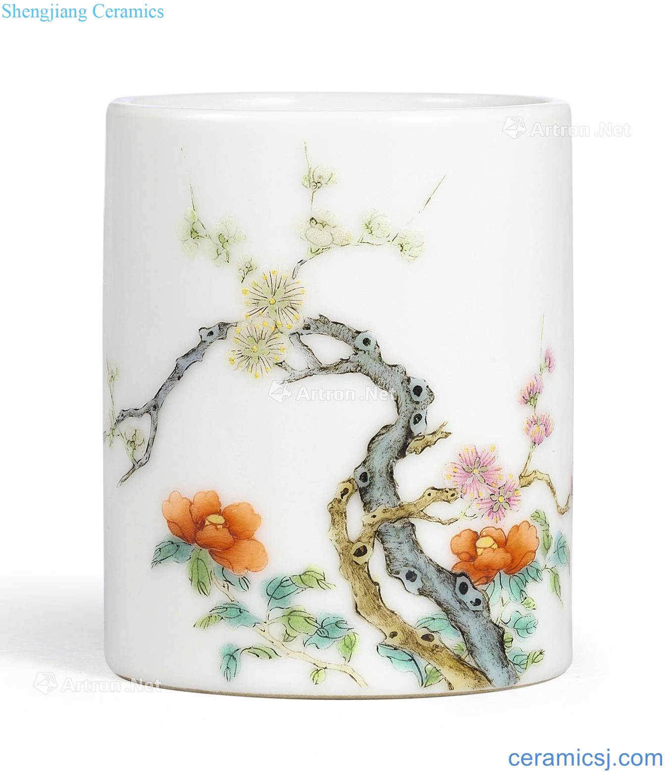 Qing yongzheng pastel double mei figure small brush pot