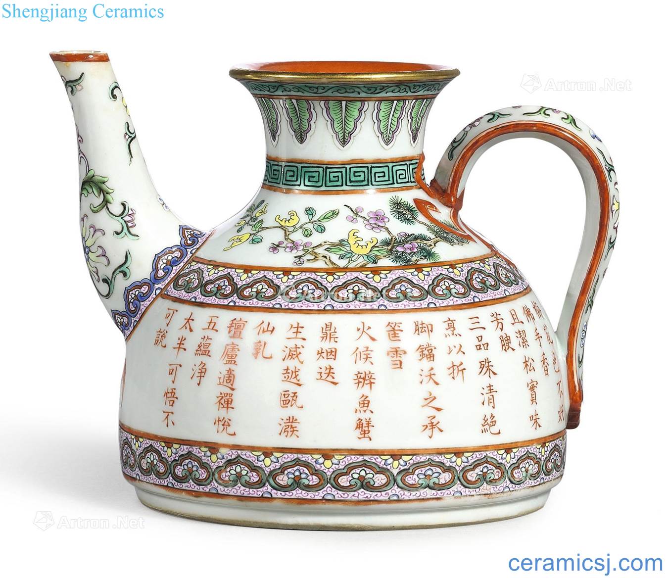 Qing qianlong pastel alum red drive makes "three green tea" poem teapot