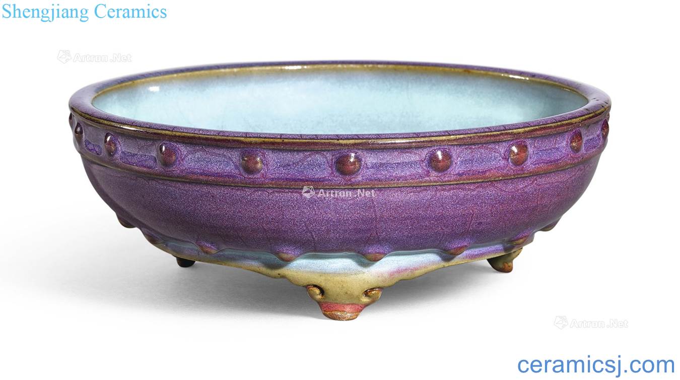 Ming Dark purple glaze drum nails a three masterpieces narcissus basin