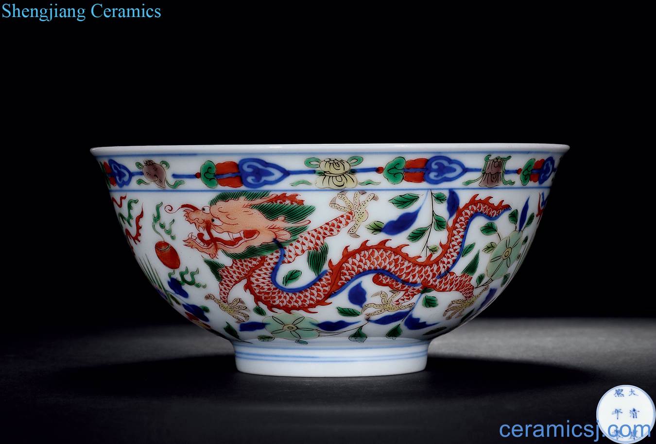 The qing emperor kangxi Blue and white color longfeng green-splashed bowls