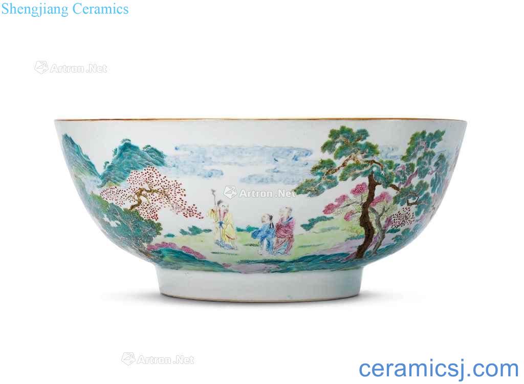 Qing dynasty in the 18th century big flower figure 盌 pastel landscape characters