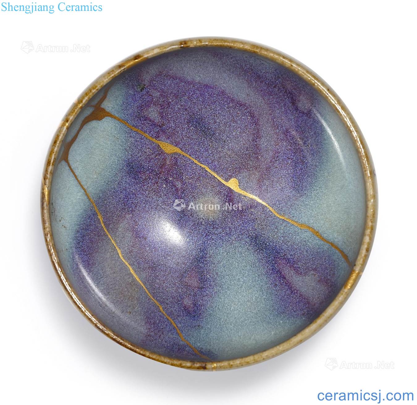 gold Sky blue glaze purple spot 盌 masterpieces