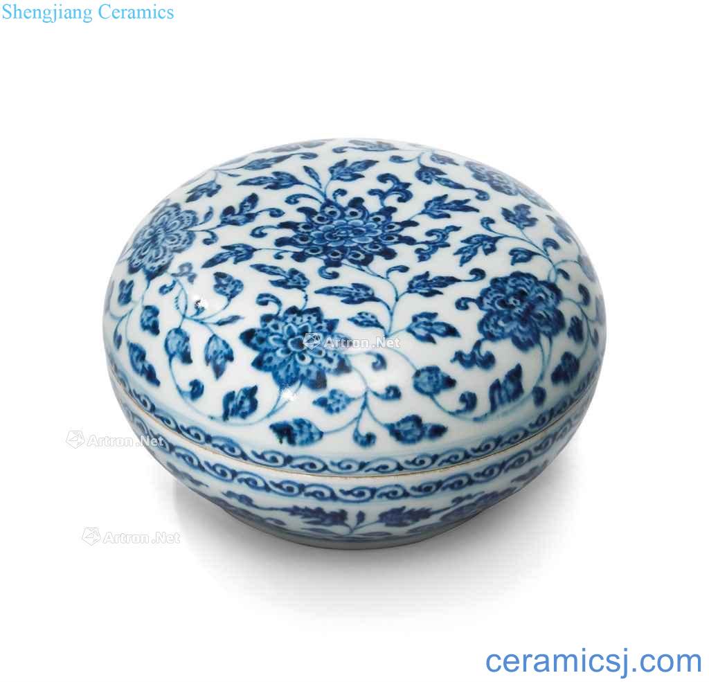 In the 18th century qing Blue and white tie up branch lines cover box flowers