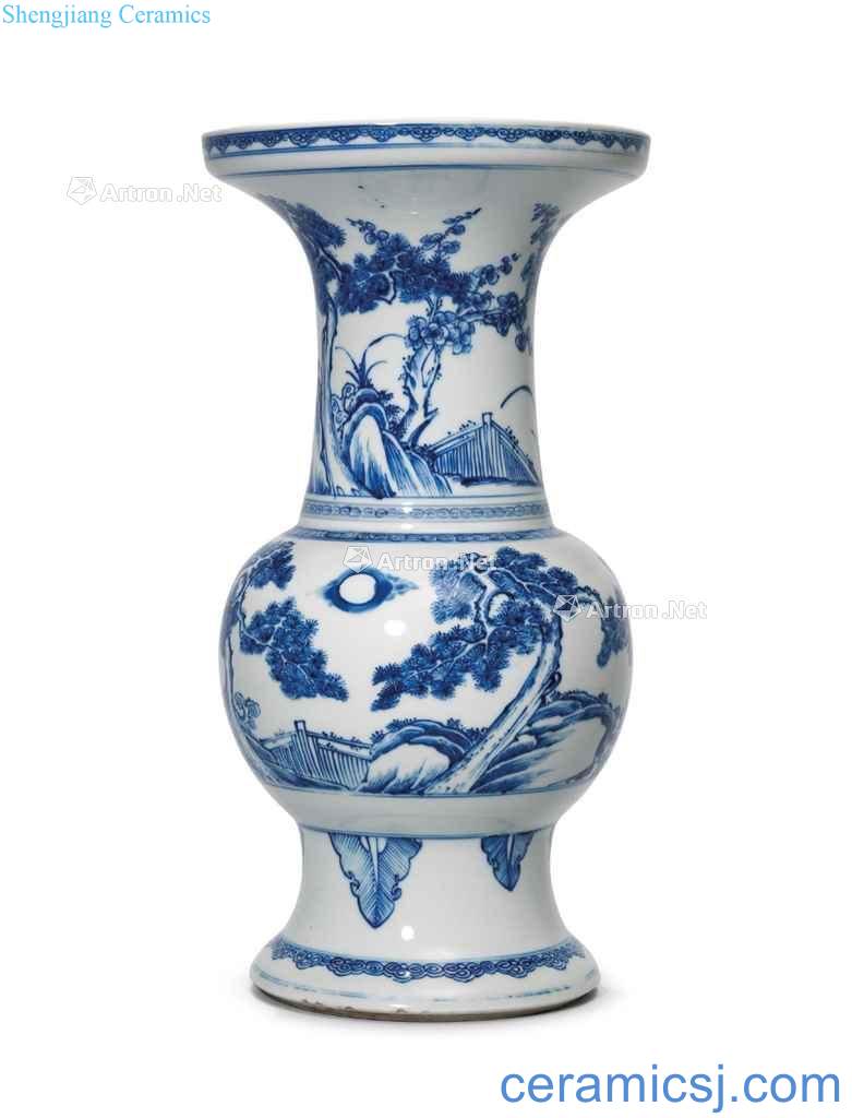 Qing dynasty Poetic lines flower vase with age of blue and white