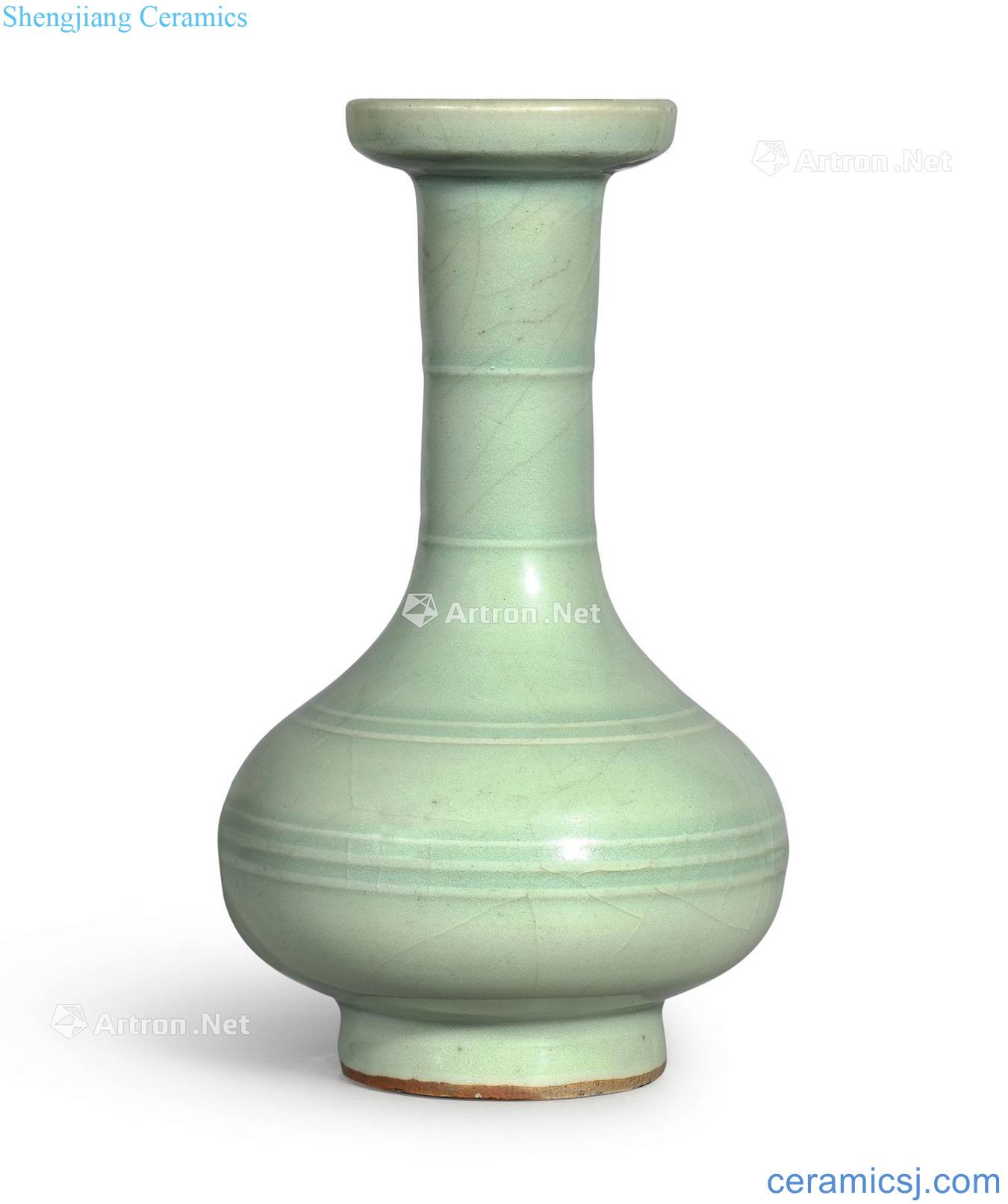 Ming of the 15th century Longquan green glaze bowstring grain dish buccal bottle