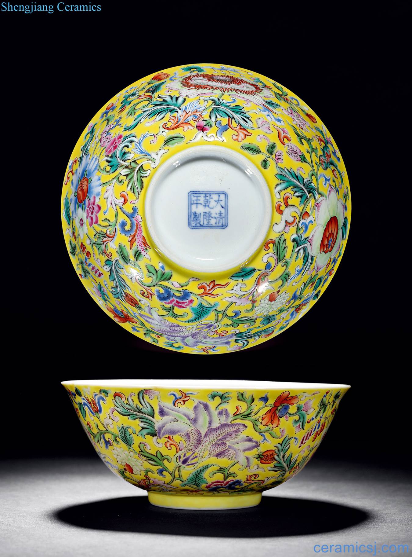 Qing qianlong to color the flowers yellow grain dishes