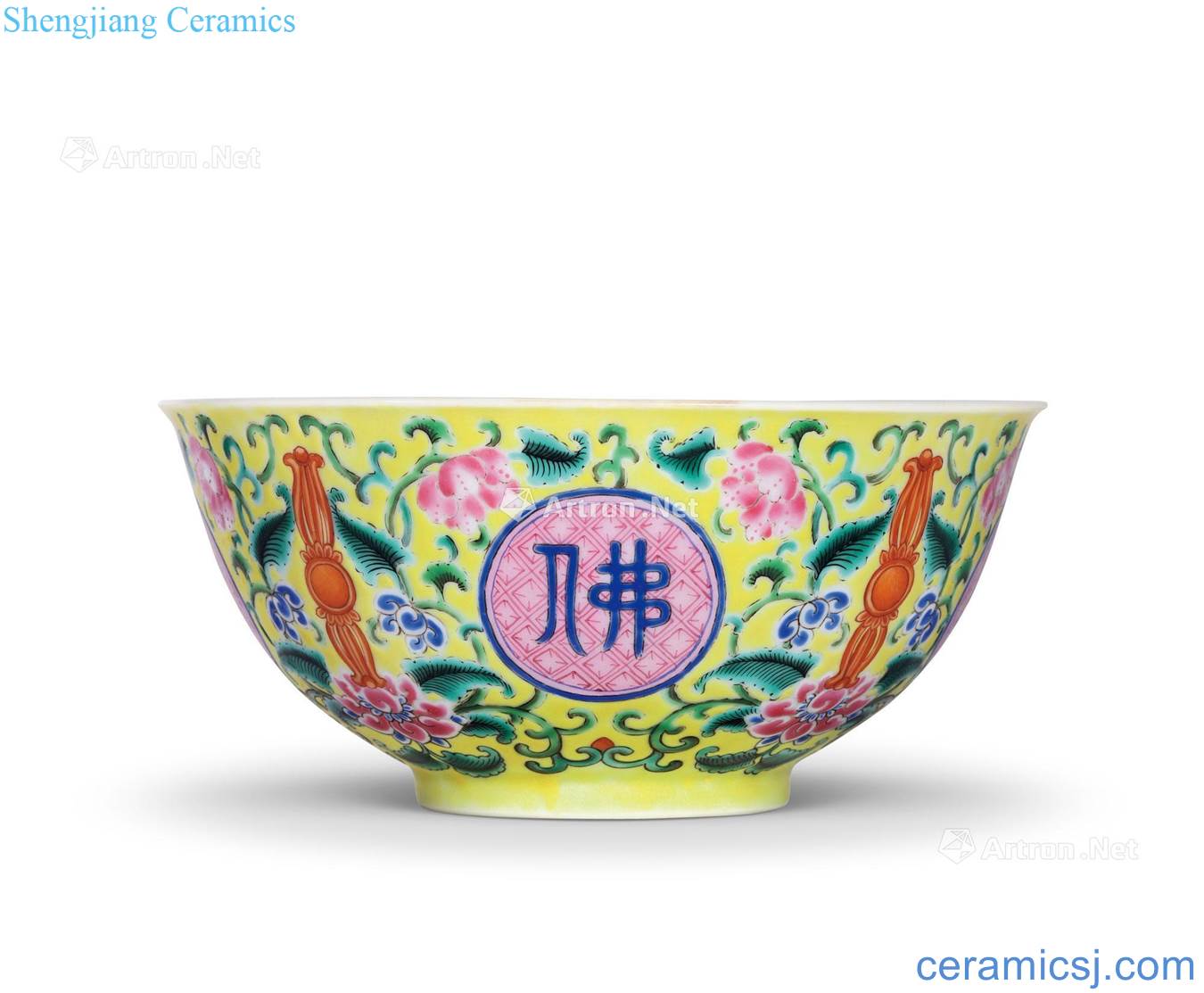 Qing qianlong passionflower Buddha Ming daily bowl of ocean color yellow
