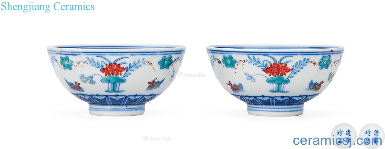 Qing guangxu The lotus pond bucket color yuanyang grain cup (a)