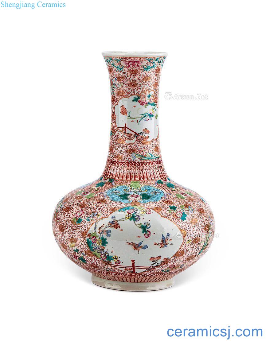 Late qing pastel medallion flower insect grain water bottles