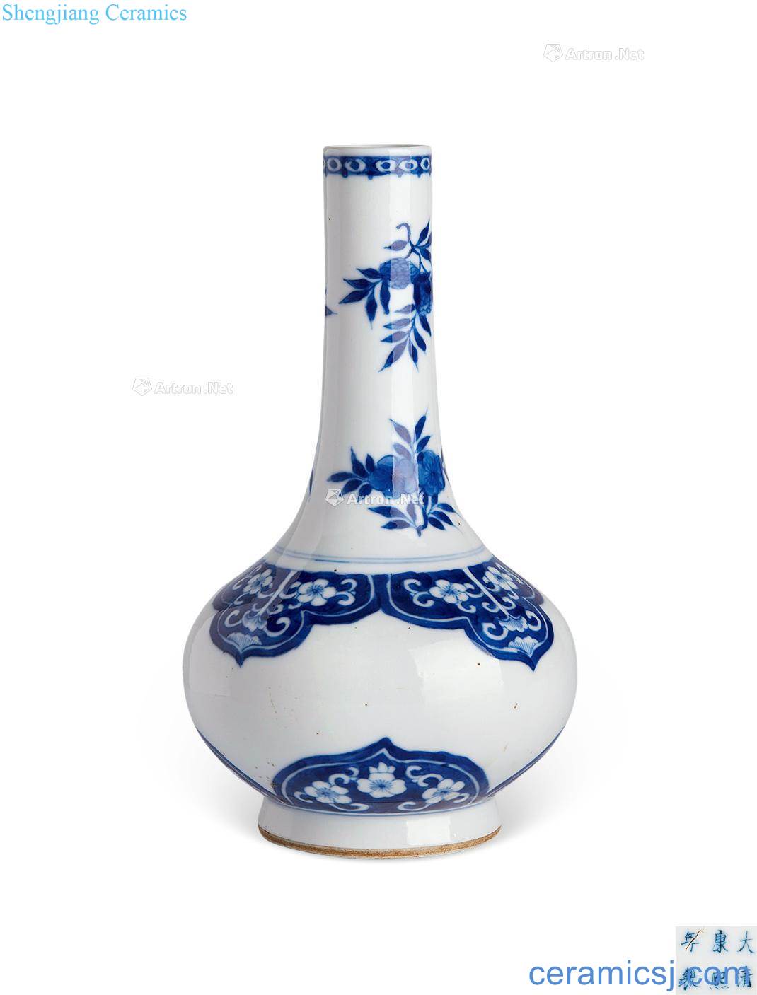 In late qing dynasty Blue and white best floral print small bottle water chestnut