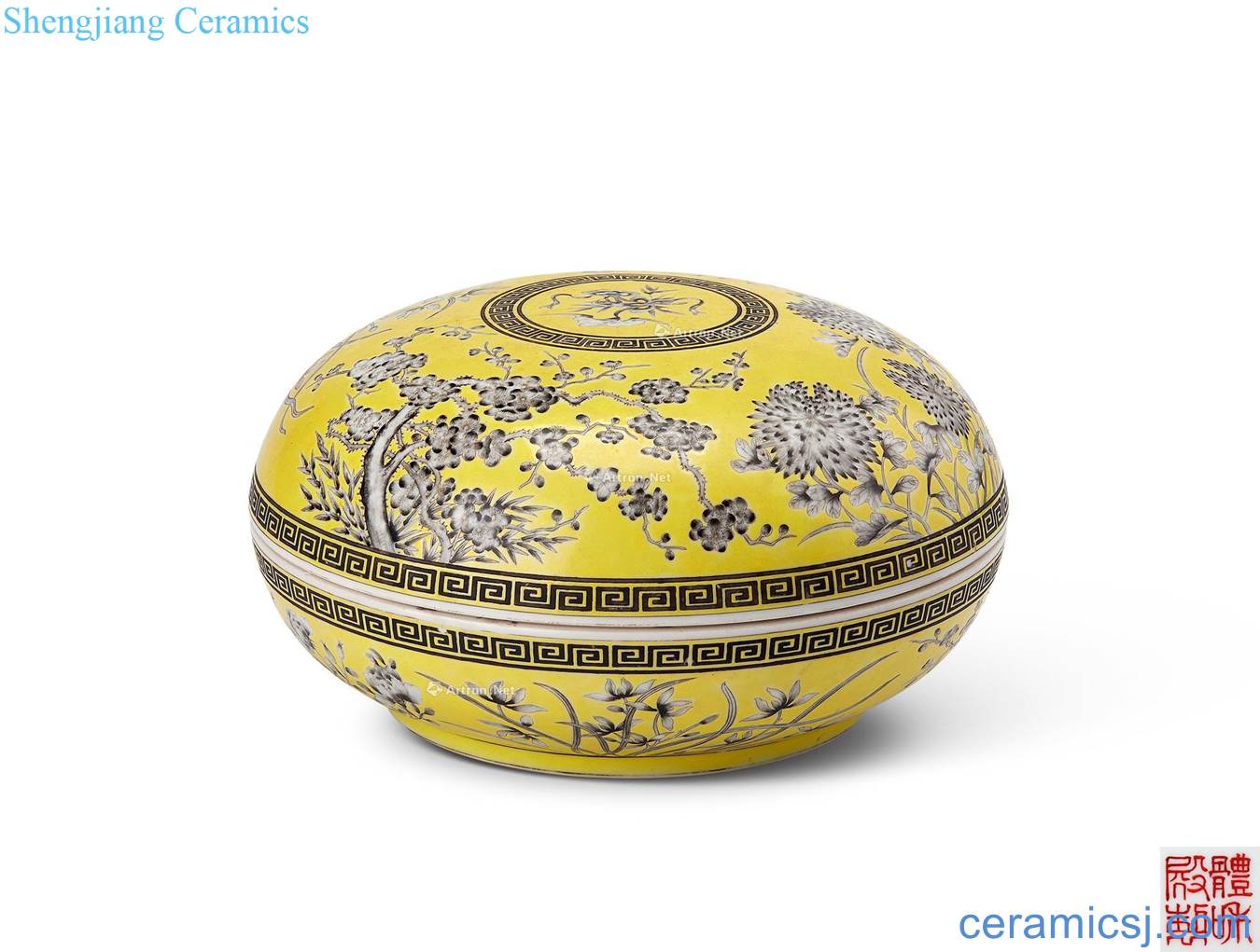 Qing guangxu Yellow color ink flower grain with box