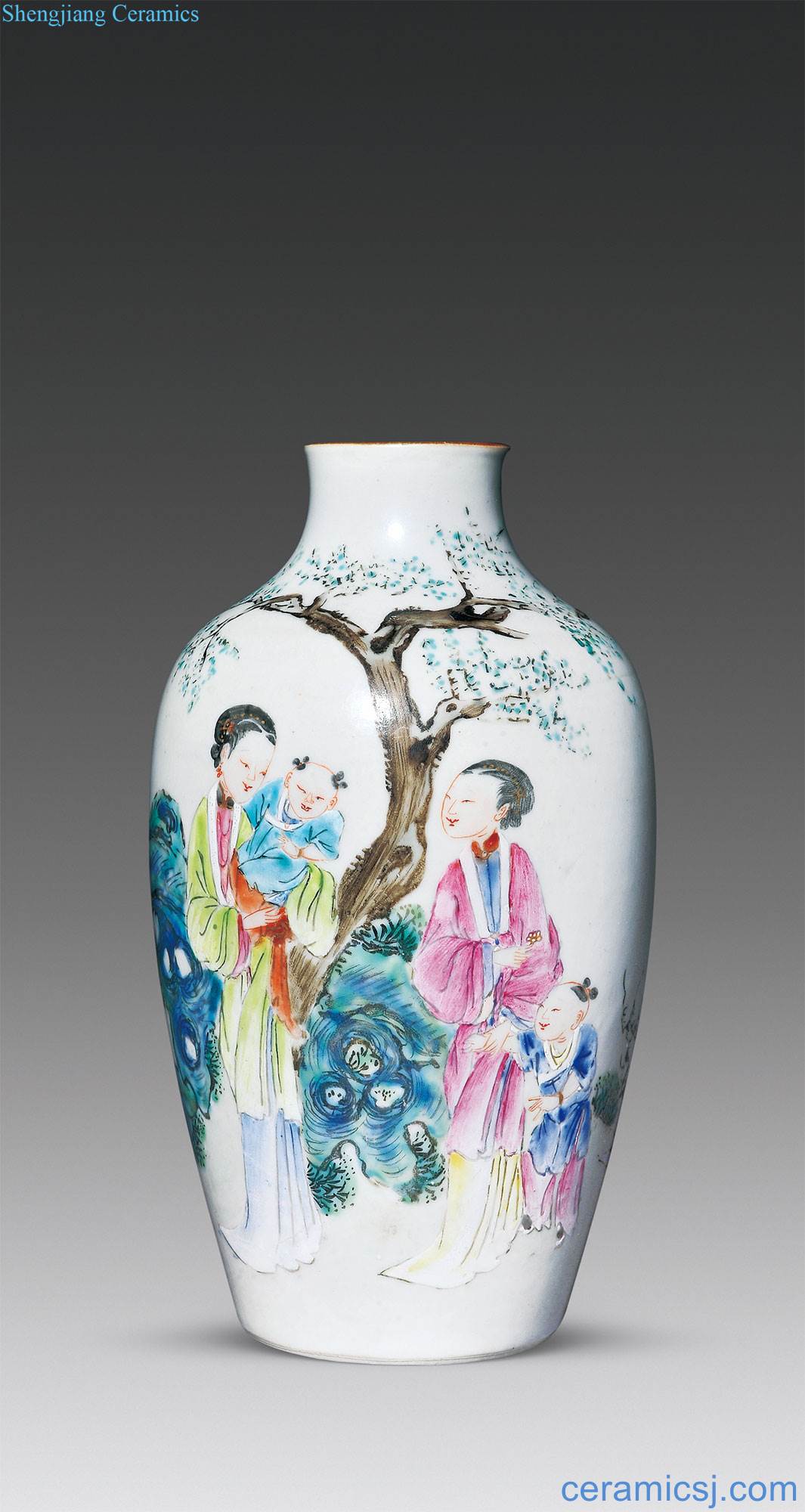 Qing qianlong pastel godson figure bottles