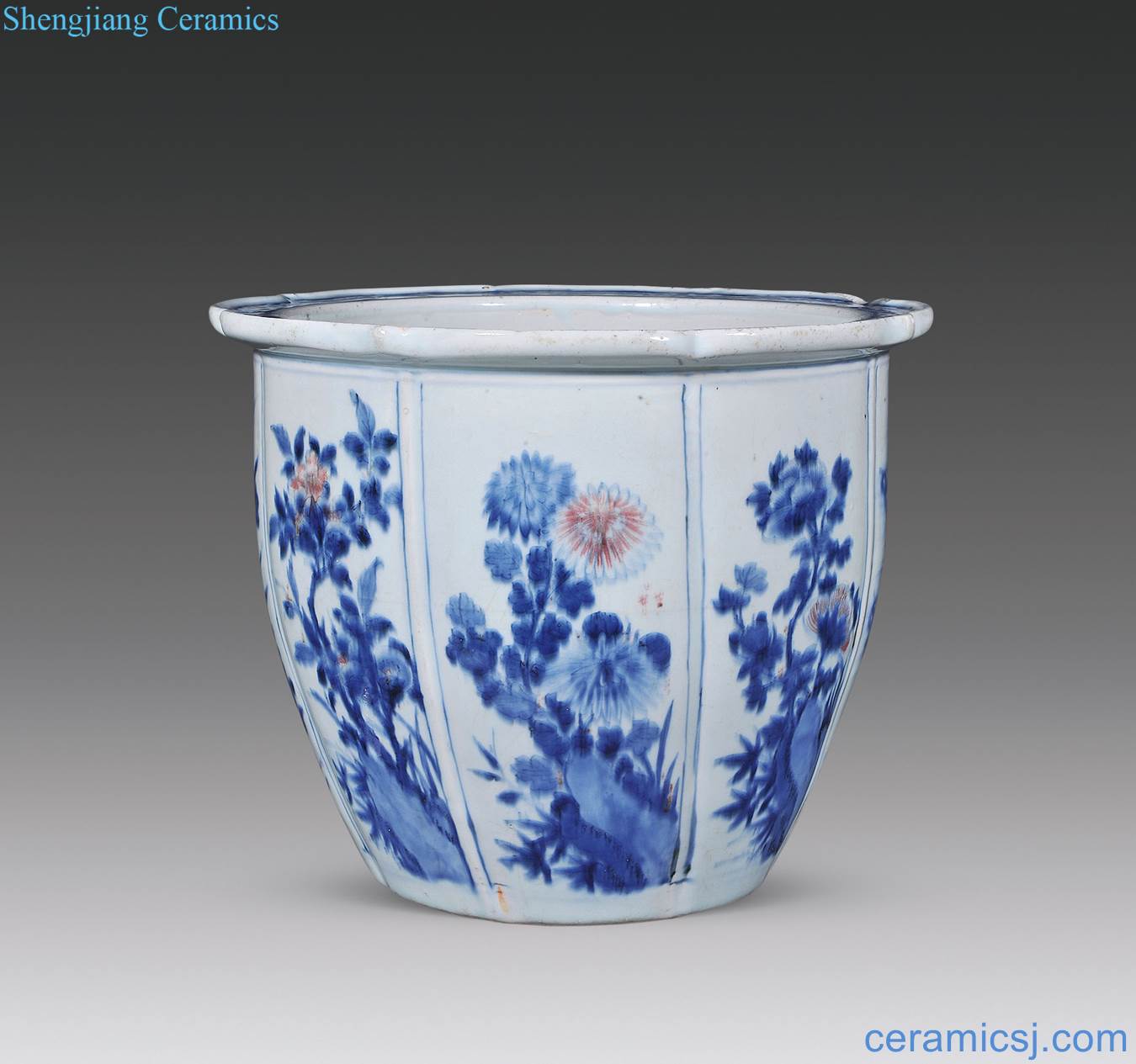 The qing emperor kangxi Blue and white youligong medallion flower grain flowerpot