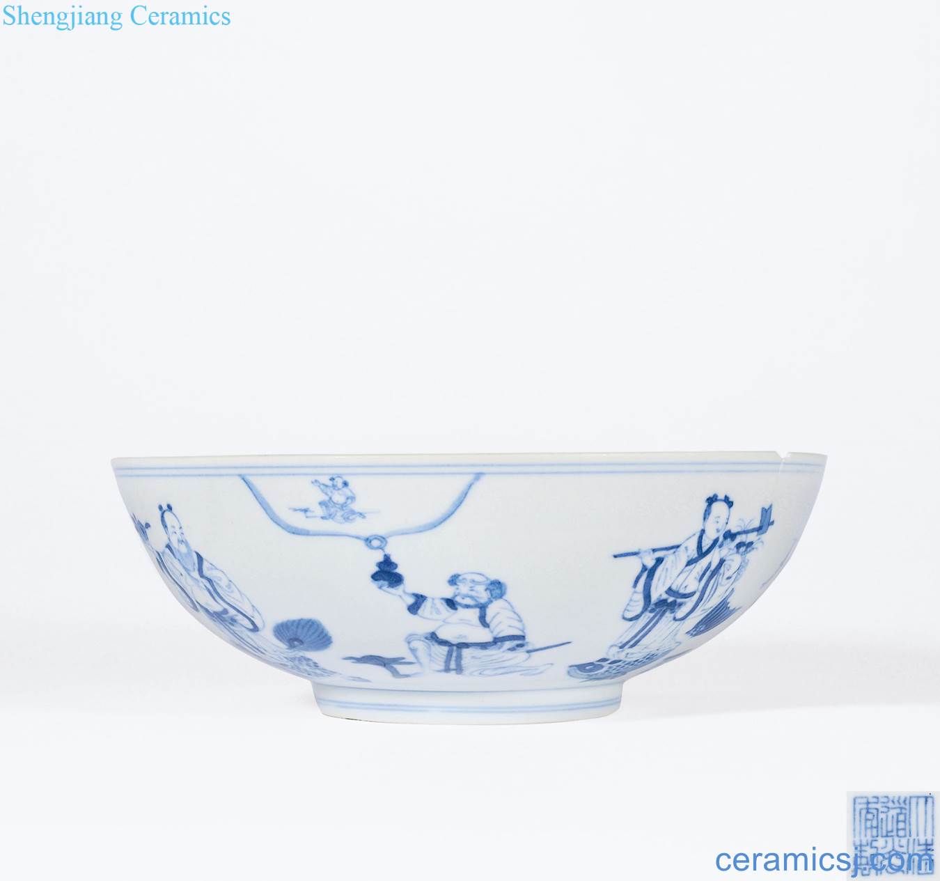 Qing daoguang Blue and white figure large bowl of the eight immortals