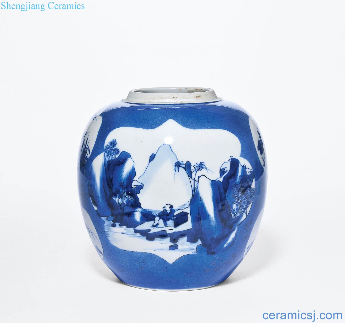 The qing emperor kangxi is aspersed blue glaze medallion scenery character flower-and-bird grain tank