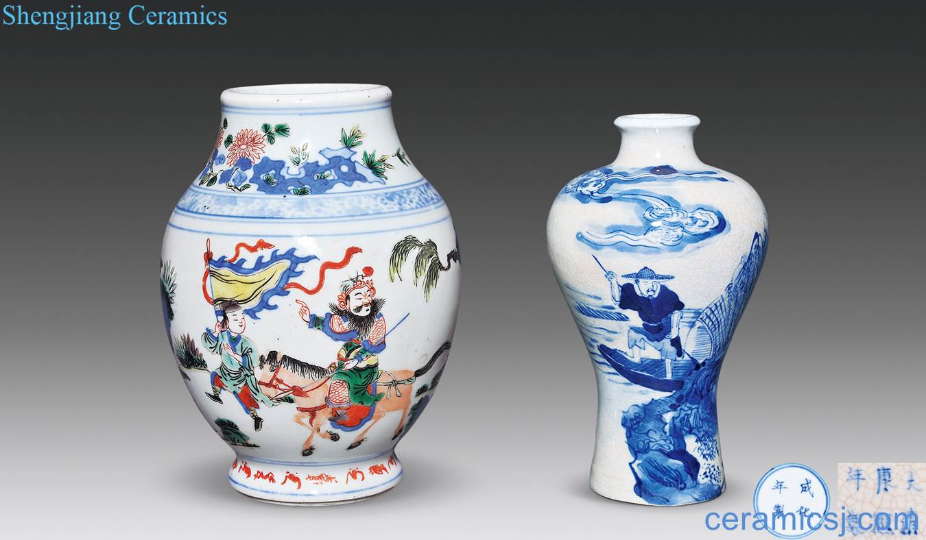 In late qing dynasty Imitation of kangxi porcelain colorful characters cans, plasma tire character lines may bottles of each one