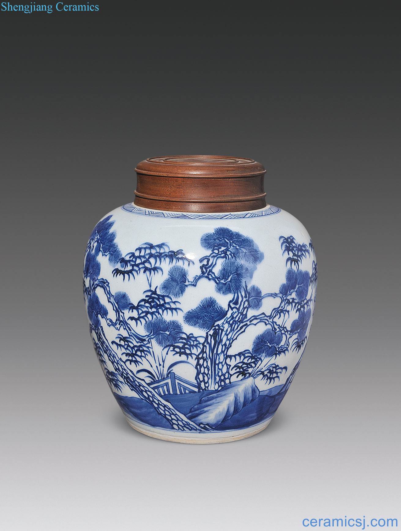 Qing yongzheng Blue and white, poetic figure cans