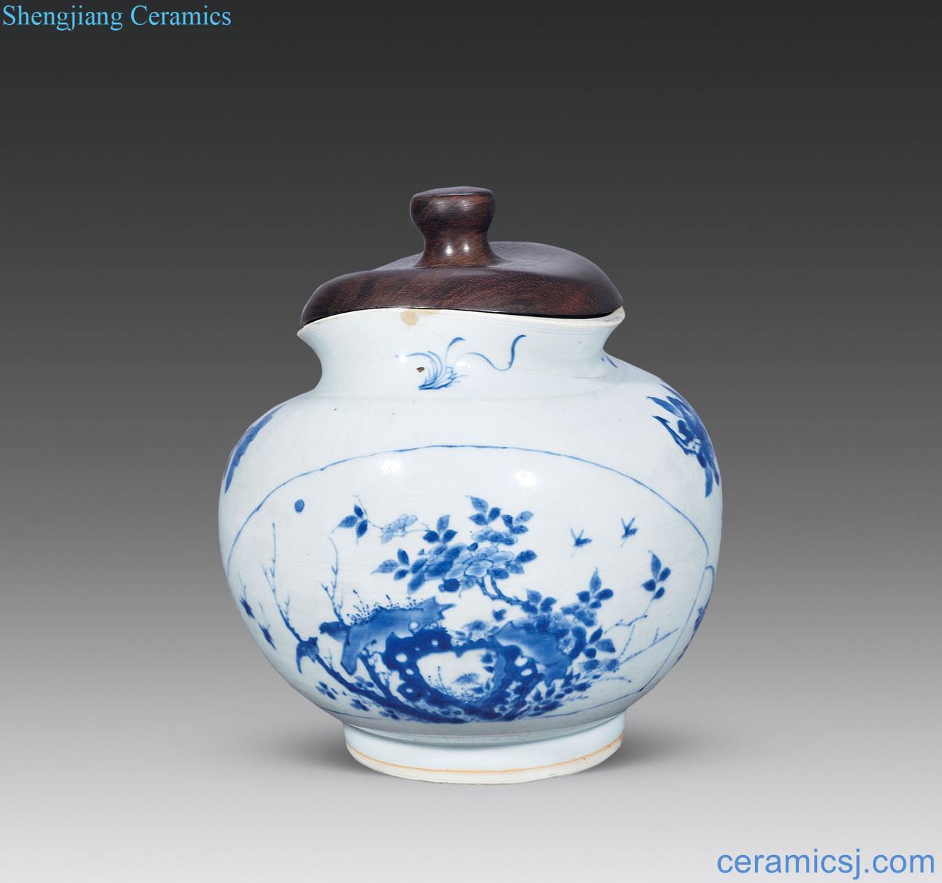 Ming chongzhen Blue and white flower medallion and grain wing shape cans