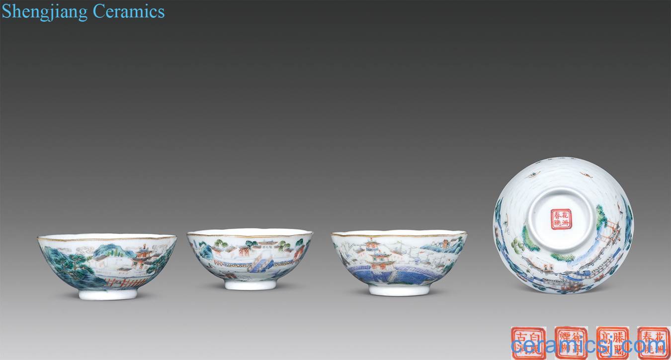 Qing jiaqing and daoguang pastel jiangxi ten jingshan figure flowers with water in the bowl (four)