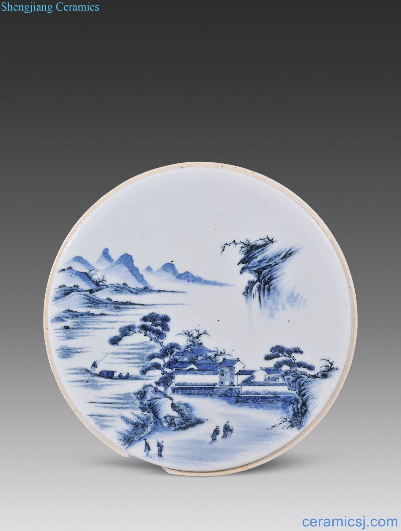 Mid qing Blue and white landscape character grain porcelain plate