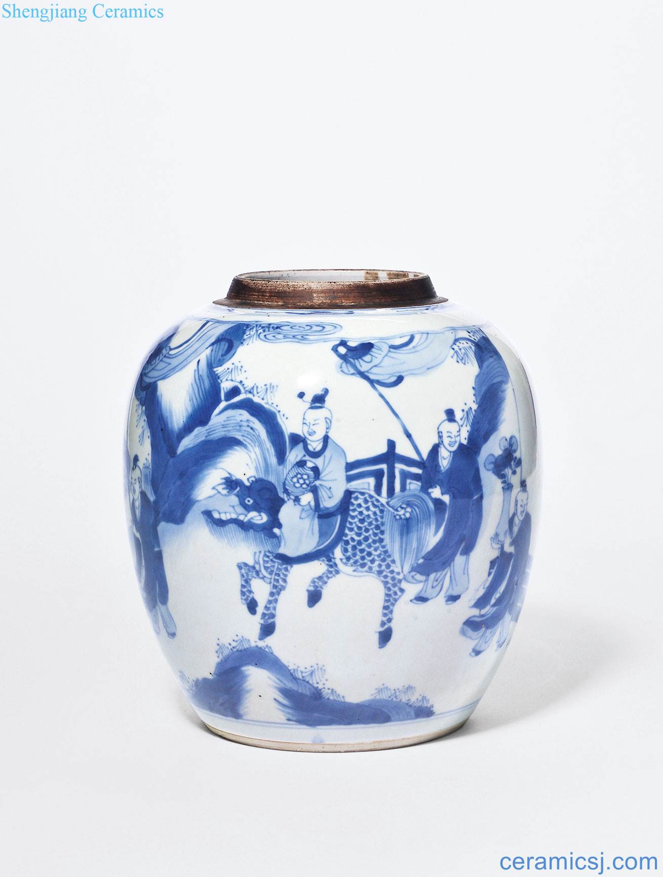 The qing emperor kangxi Blue and white unicorn SongZi figure cans
