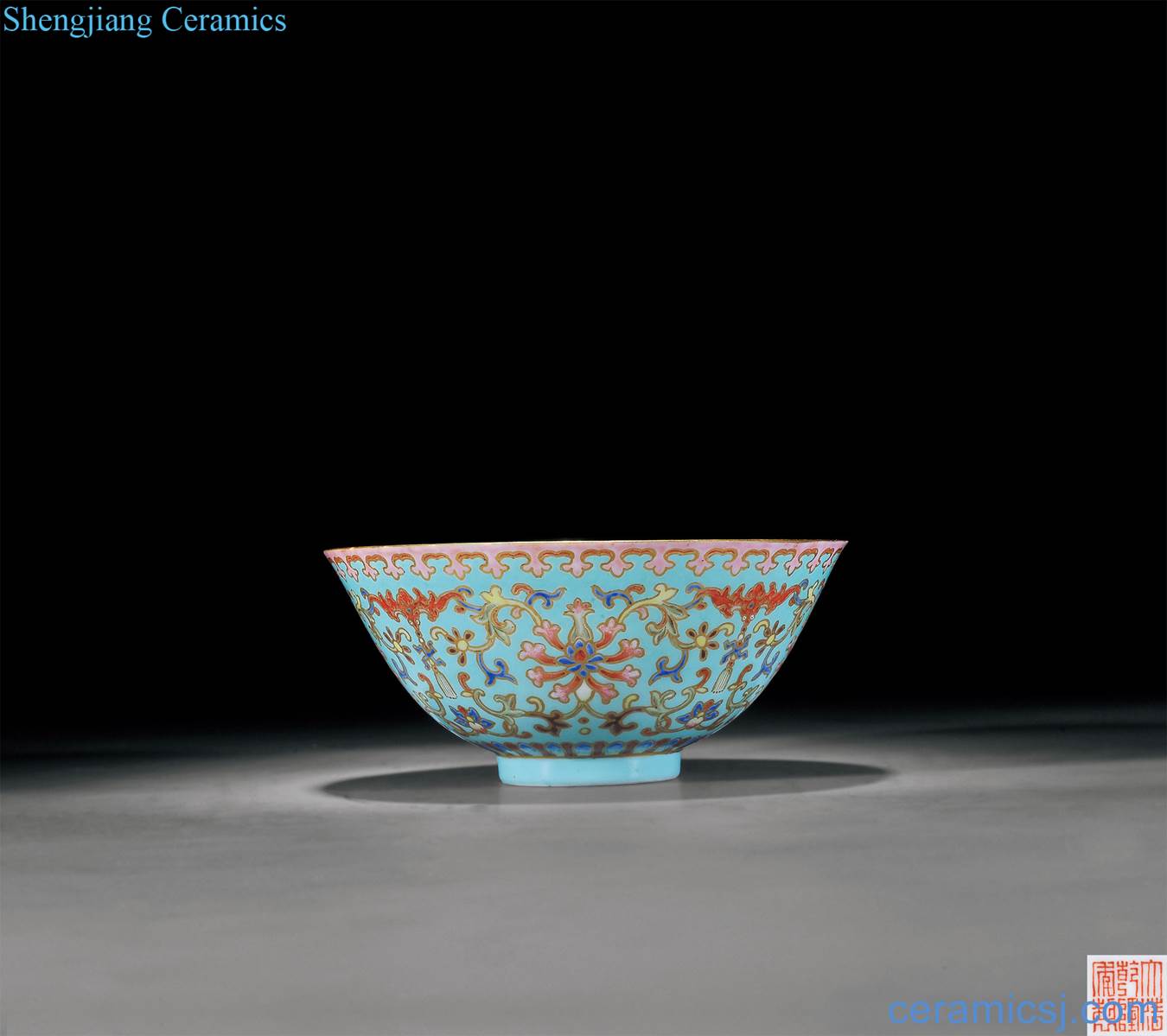 Qing qianlong carved turquoise green pastel branch lotus live lines bowl