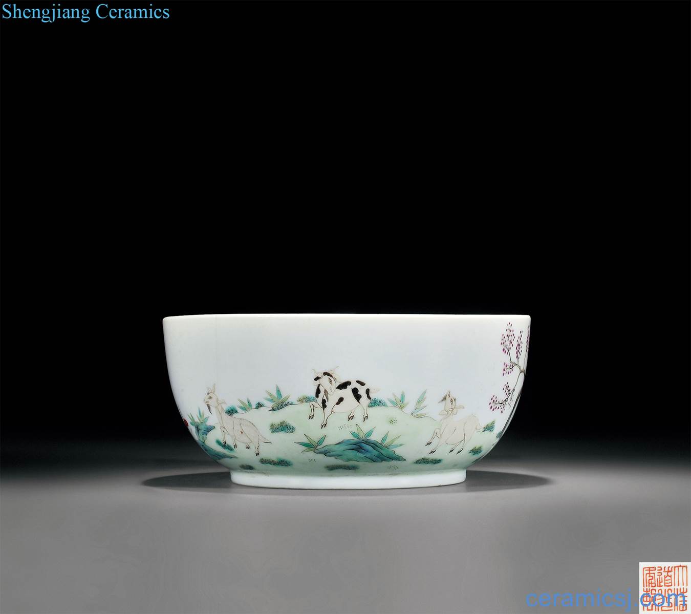 Clear light pastel figure pier bowl three Yang kaitai