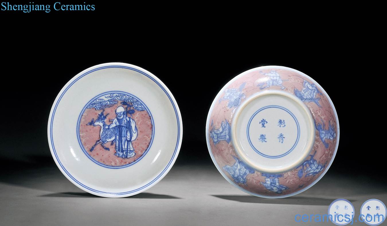 Mid qing Blue and white youligong the eight immortals character lines small dish (a)
