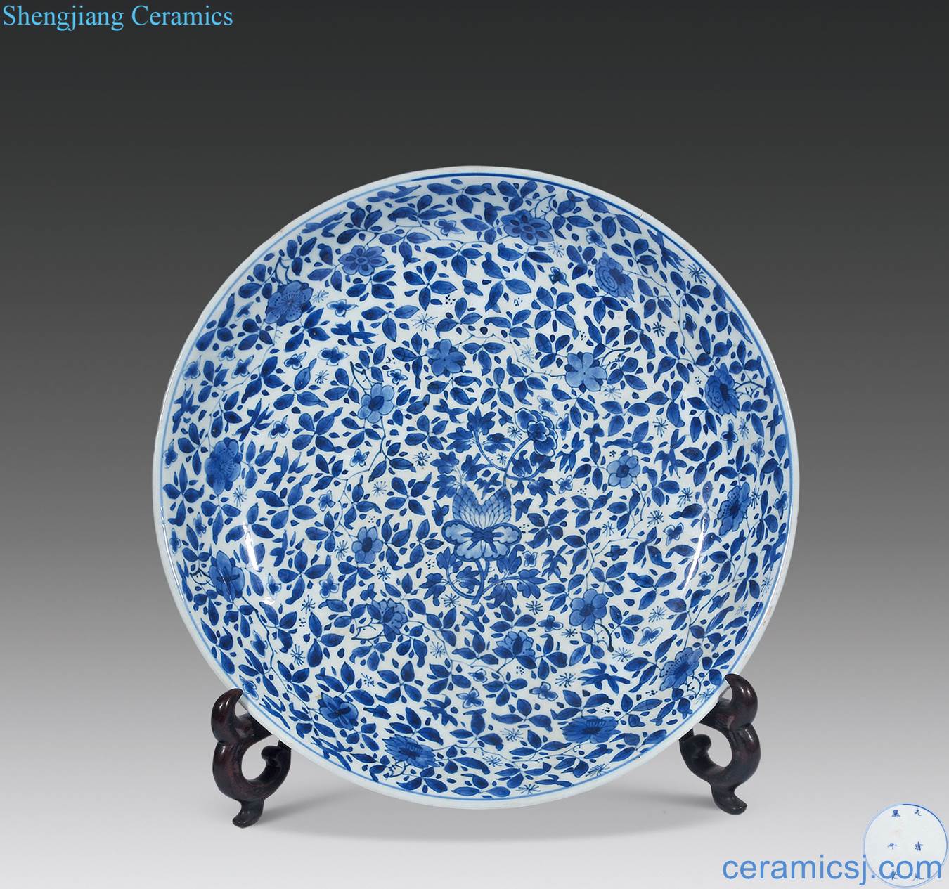 The qing emperor kangxi Blue and white ruffled branch flowers grain market