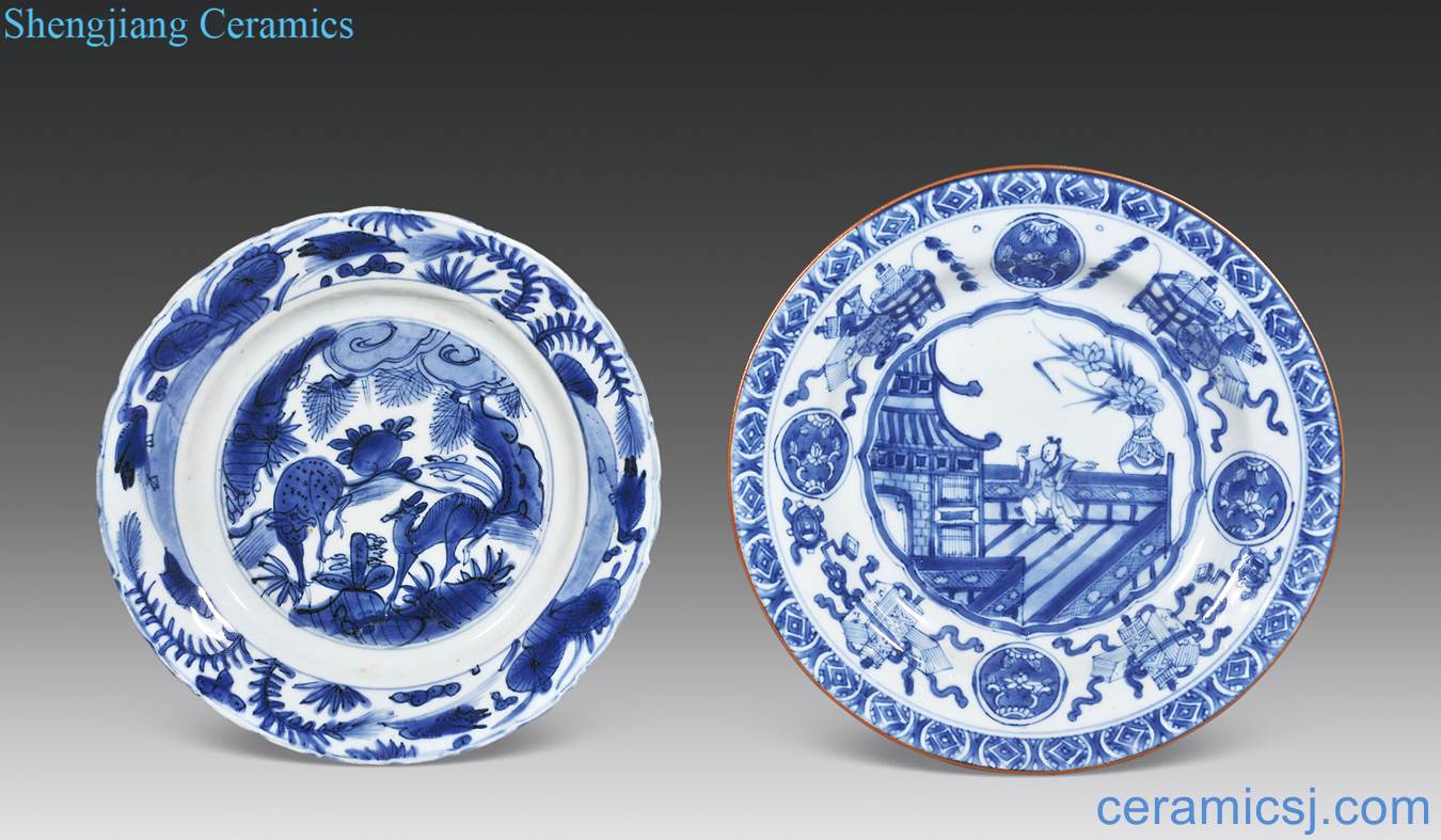 Ming wanli, the qing emperor kangxi Blue and white antique blue-and-white benevolent grain flower mouth tray, baby play figure plate of each one